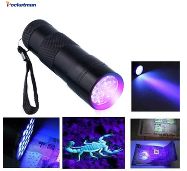 LED 395nm UV         Linterna Mini LED 395nm negro luz violeta luz UV de luz negra linternas Torcia Linterna Detector secos para mascotas